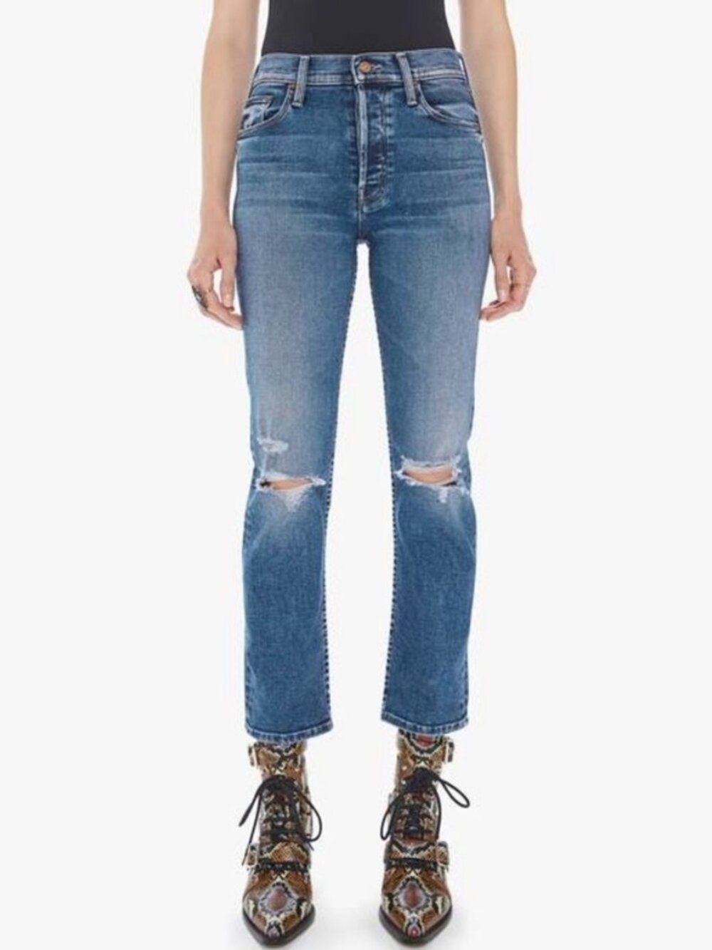 MOTHER The Tomcat Ankle Jeans Size 25 Roughing It Distressed Raw Hem Button Fly
